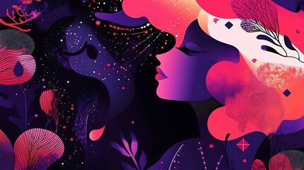 Cosmic Flora and Portrait in Magenta suitable for lifestyle magazine