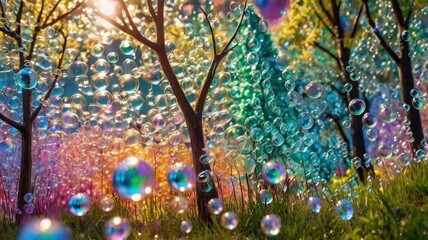 Bright and unusual spring landscape: blooming fields, green grass, vibrant flowers, and sunny skies creating an atmosphere of freshness and nature.