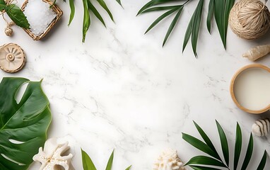 Marble Spa Scene With Green Leaves suitable for digital content