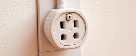 Close-up of three-prong electrical plug securely inserted into wall outlet , electrical installation, appliance