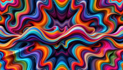 Obraz premium Kaleidoscopic Waves A kaleidoscope effect made from wavy patterns and vivid colors, suggesting creativity.