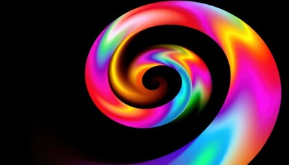 Abstract vibrant spiral wave pattern on black background, graphic design, illusion