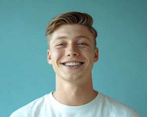 Business man on clean background, close up portrait of a smiling man in a suit