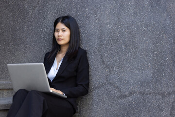 Future remote work combines technology smart phone digital business woman enable e-learning...