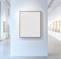 Obraz premium Photo of an empty frame hanging on the wall of an art gallery, with no artwork inside. The background is plain white, and the lighting creates soft shadows around the edges. There is another framed.