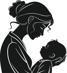 Tender Silhouette of Mother and Baby
