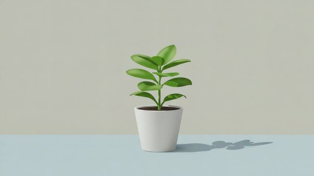 Indoor plant growing in a white pot against a minimalist background  