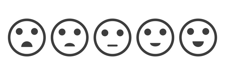 Fototapeta premium Rating emoji set with progress bar bad to good feeling indicator for customer feedback in stroke style. Feedback or rating scale with smiley icon set.