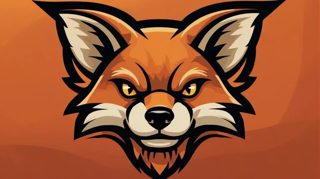 Detailed cartoon illustration of a fox face with a fierce expression against an orange background, showcasing its pointy ears and sharp teeth