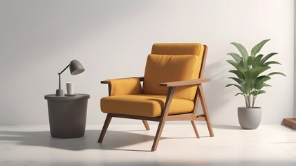 Mid-Century Modern Mustard Yellow Armchair in Minimalist Interior Design