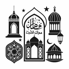 Islamic Ramadan Kareem design with ornate windows and lanterns.