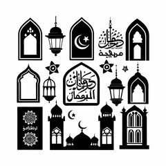 Islamic Ramadan Kareem design with ornate windows and lanterns.