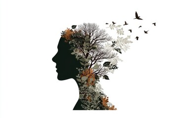 Creative Mind And Self Care Concept Illustrated By Human Brain Shaped Tree With Flowers And Butterflies, Representing Positive Mental Health, Stock’ becomes ‘Human Brain Depicted As Tree With Flowers