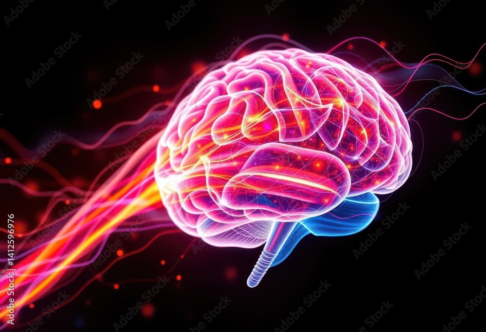 Wall mural abstract energy flow visualization depicting brain activity and thought processes, brain, patterns