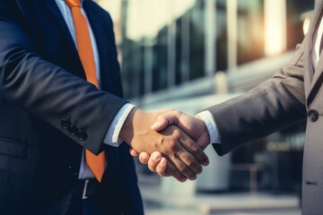 diverse businessmen handshaking in a construction site