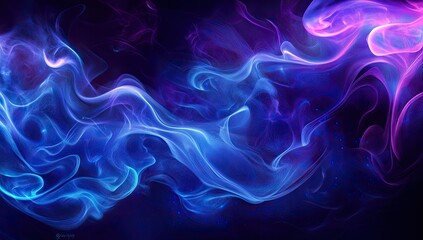 Abstract swirls of blue and purple smoke on a black background