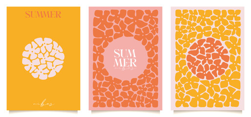 Trendy vintage floral posters set with flowers. Groovy Abstract art. Summer naive cards collection. Flat hand drawn vector illustration.