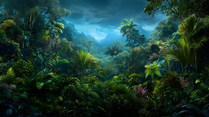 Fototapeta premium Tropical Rainforest Valley At Dusk
