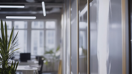 Painter applying primer to a wall in a modern office. Preparation and detail