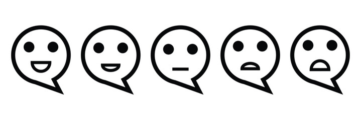 Rating feedback emoji with face happy sad mood emotion expression. Survey review rating icons vector illustration isolated on white