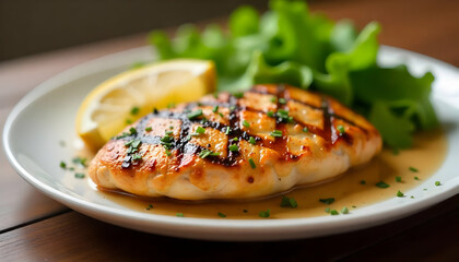 Grilled Chicken Fillet with Lemon and Greens.