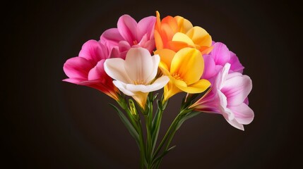 Naklejka premium Vibrant Freesia Bouquet Close up on Dark Background