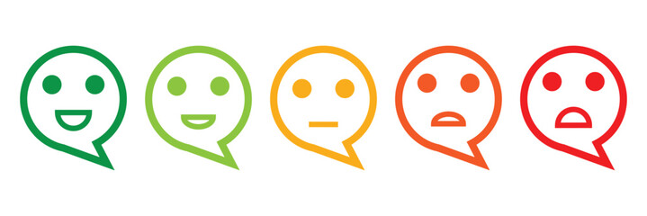 Smile happy unhappy face icon. Emotion feedback vector concept. Rank, level of satisfaction rating. Excellent, good, normal, bad, very bad.