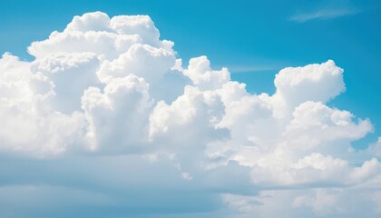 Soft, billowing clouds drift across a tranquil azure sky, evoking serenity, white clouds, stillness