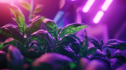 Indoor plants growing under led lights
