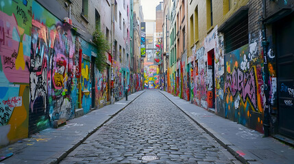 Fototapeta premium Colorful Graffiti Alleyway In Urban City