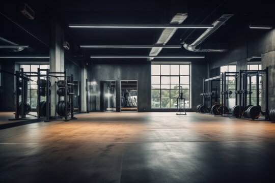 Empty fitness gym studio interior
