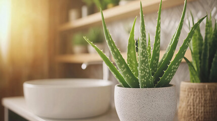 Serene Bathroom Oasis: Fresh and Clean Space Adorned with Aloe Vera Plant