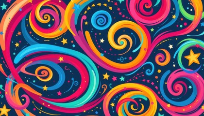 Playful Whirls Playful, swirling designs with star accents in a bright, cheerful color palette.