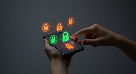 Hands interacting with a mobile device showing digital security - data protection awareness - tech blog post or website.