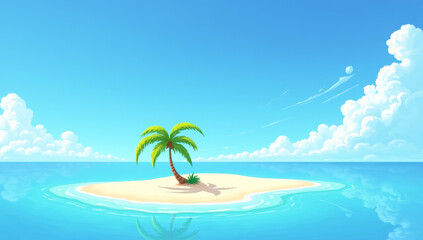 a small sandy island with one palm tree in the middle of the ocean