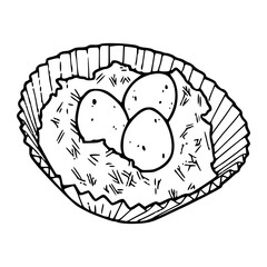 bird nest with three eggs line art