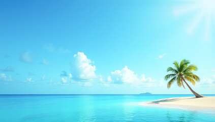 Fototapeta premium a small sandy island with one palm tree in the middle of the ocean