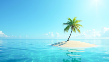 Fototapeta premium a small sandy island with one palm tree in the middle of the ocean