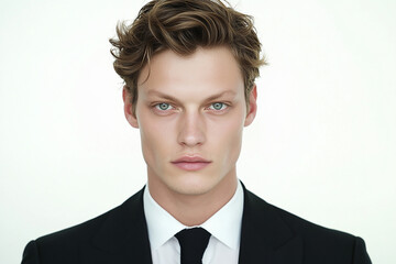 Business man on white background, smiling man in suit portrait close up