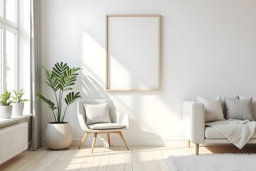 Fresh Neutral Living Space with Customizable Wall Frame and Elegant Decor