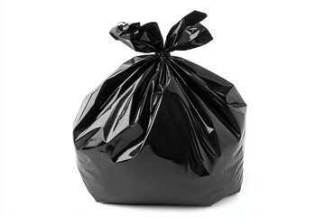 Isolated image of a tied plastic sack on a plain white presentation area