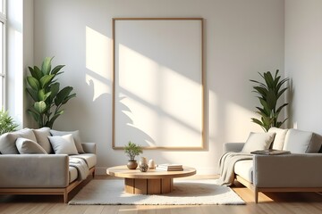 Bright and Cozy Living Room with Large Customizable Frame