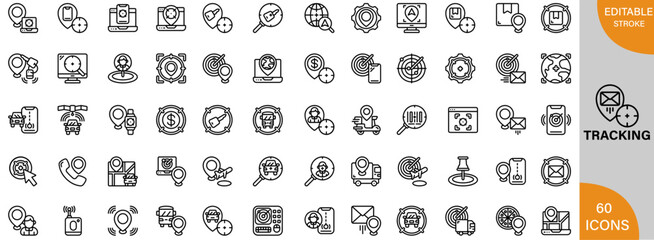 Tracking, location, track icon pack | Detailed Outline | Editable Stoke 60 icon | Victor illustrator.
