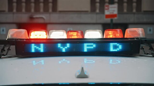 Close-up of NYPD police lights in New York