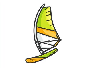 Fototapeta premium Isolated on white illustration of a windsurfing sail and board midmotion with stylized wind streaks