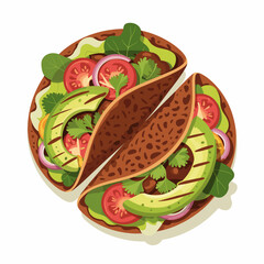 Injera Tacos with Fresh Veggies on Red Plate