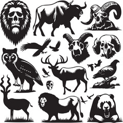 Naklejka premium Large Animal Silhouette Collection Silhouettes set of African wild animals in nature habitats