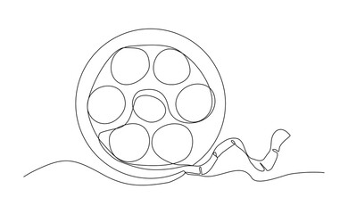 Continuous single line of vintage old film reels roll film video. Sketch drawing editable stroke vector illustration