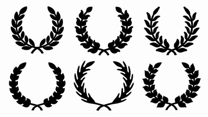 set of laurel wreaths silhouette vector on white background