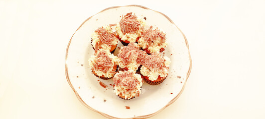 Tasty mini tart with various fruits. Sweet summer dessert. Tart with cream and fruit.
